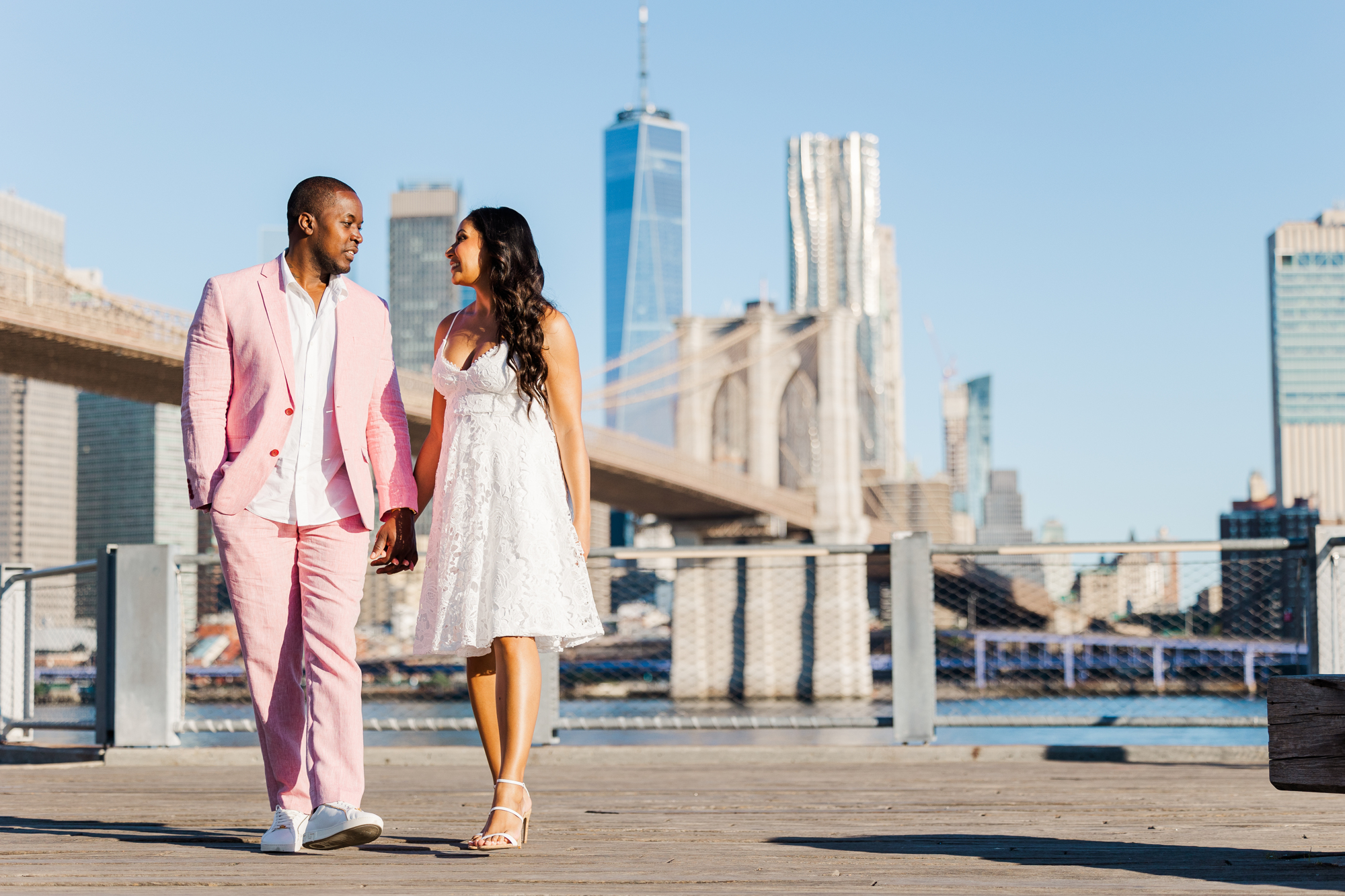 Candid Engagement Photos on the Brooklyn Bridge