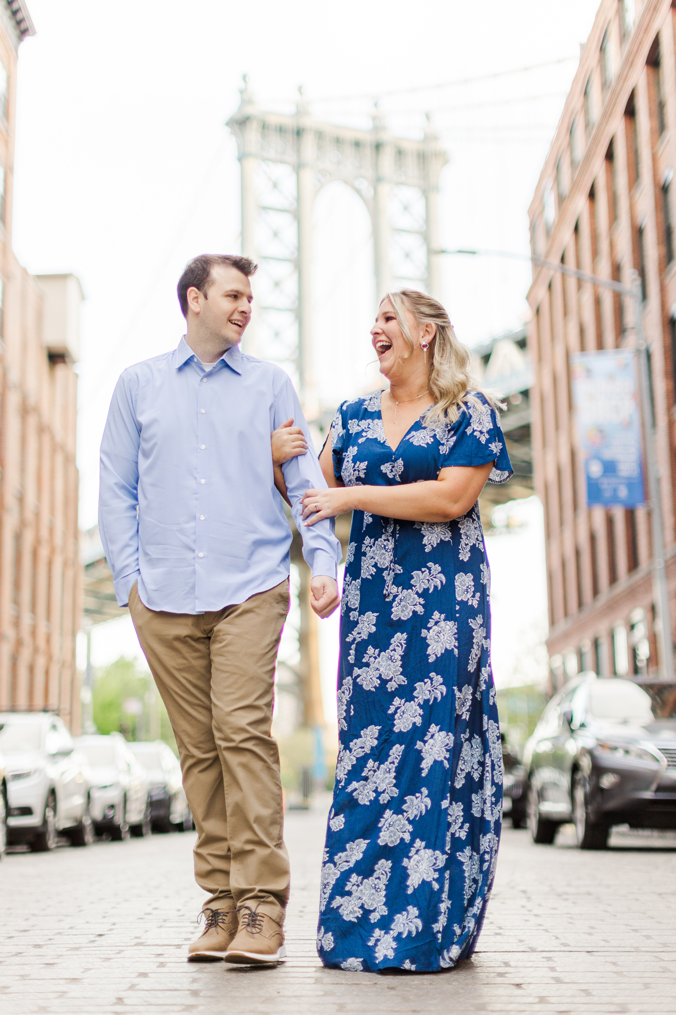 Cheerful Engagement Pictures in DUMBO