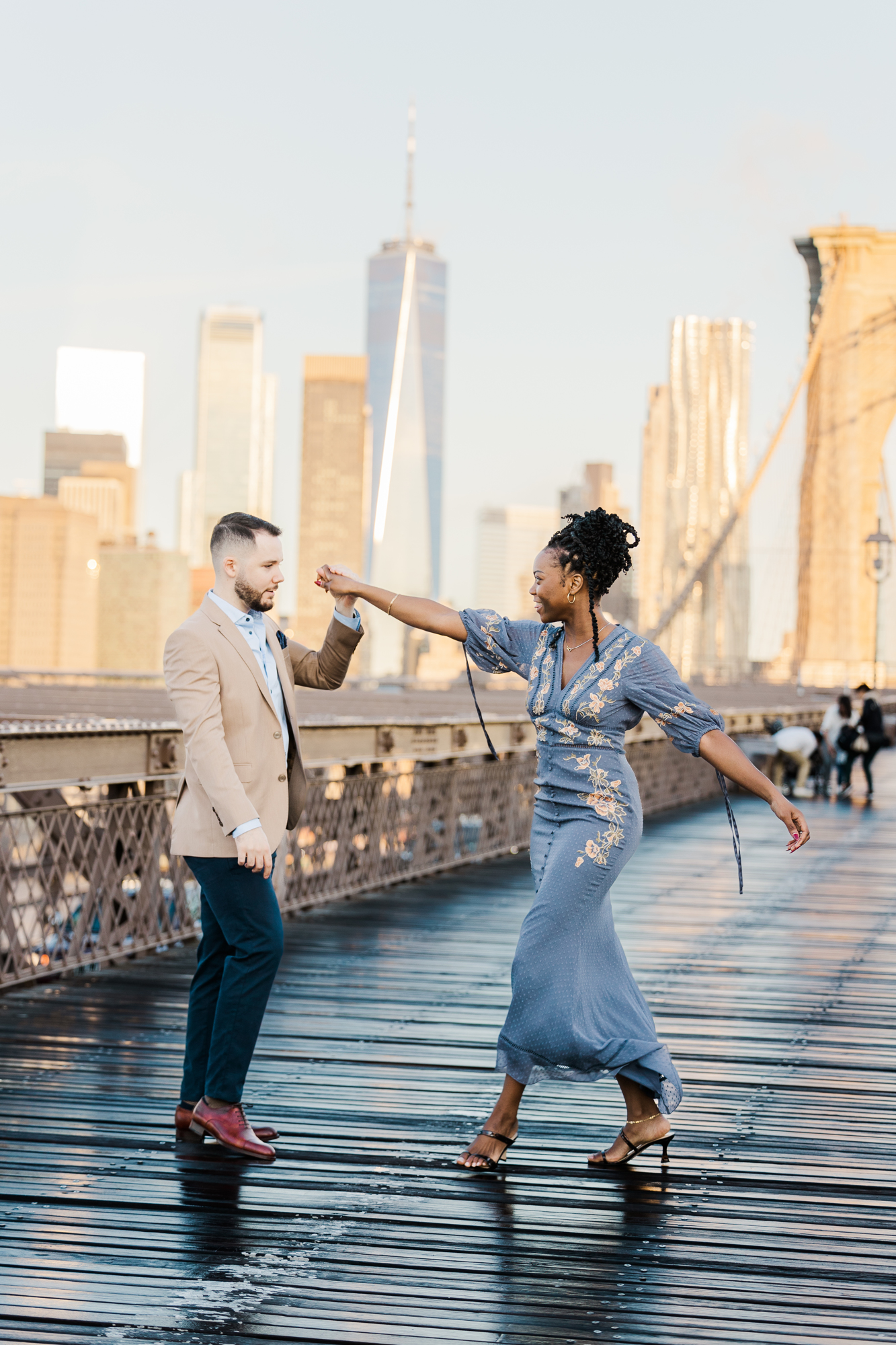 Joyous Brooklyn Bridge Engagement Photos