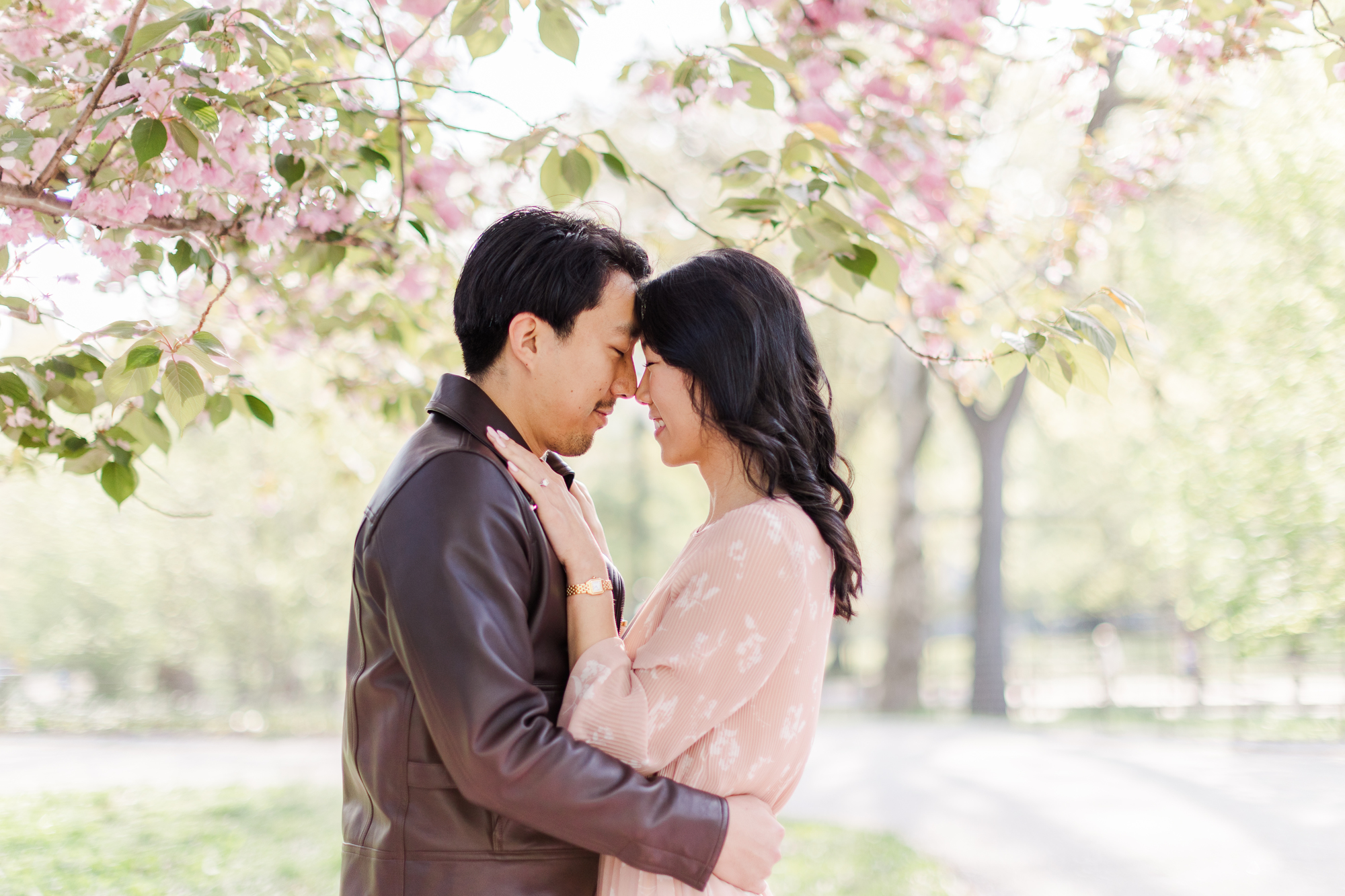 Sweet Engagement Photos With Cherry Blossoms in NYC