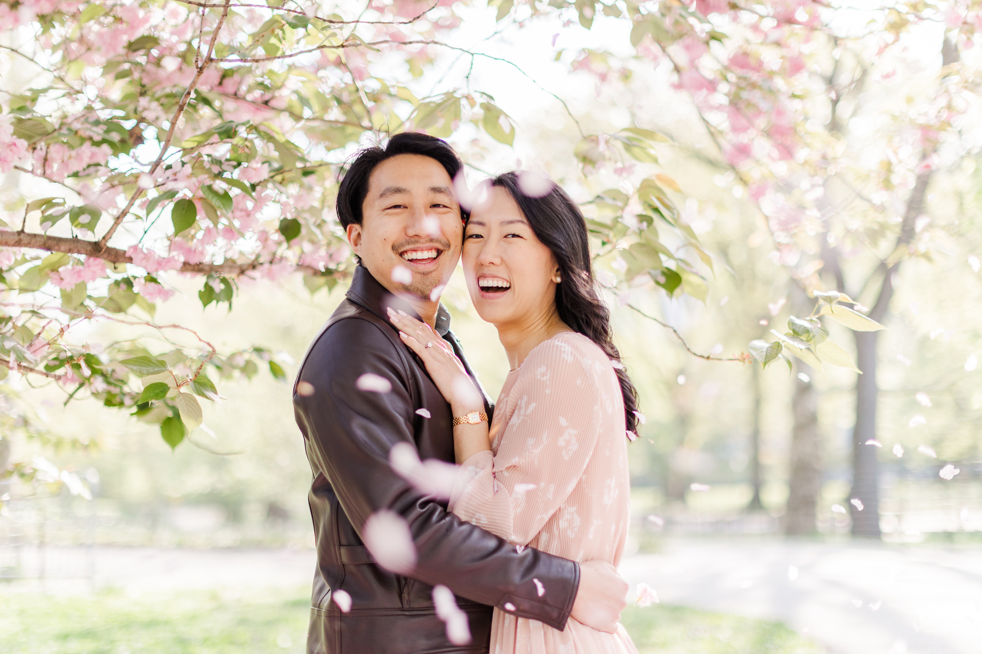 Personal Engagement Photos With Cherry Blossoms in NYC