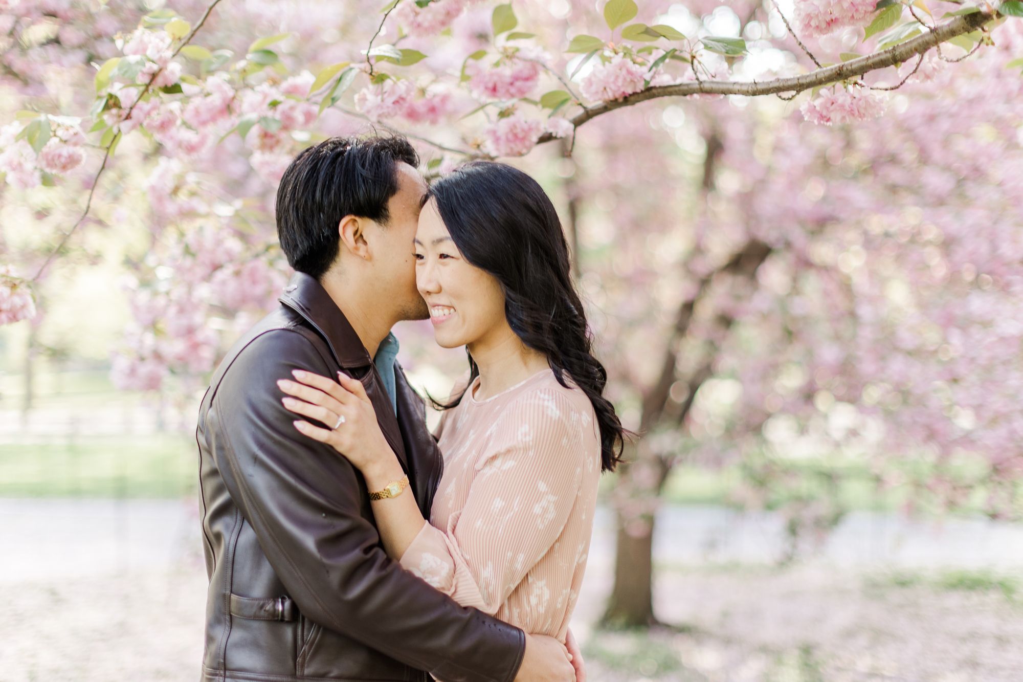 Bright Engagement Photos With Cherry Blossoms in NYC