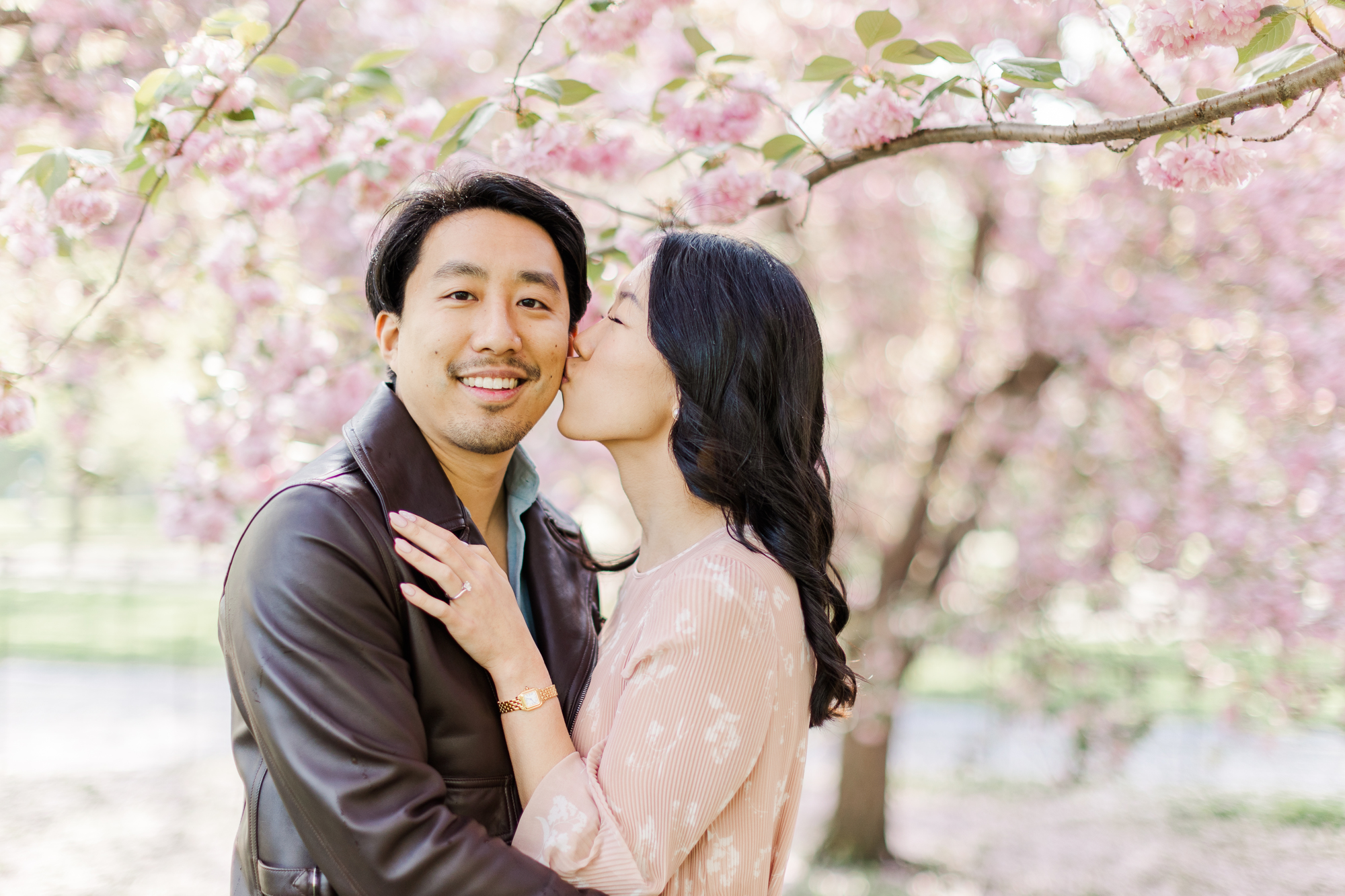 Striking Engagement Photos With Cherry Blossoms in NYC