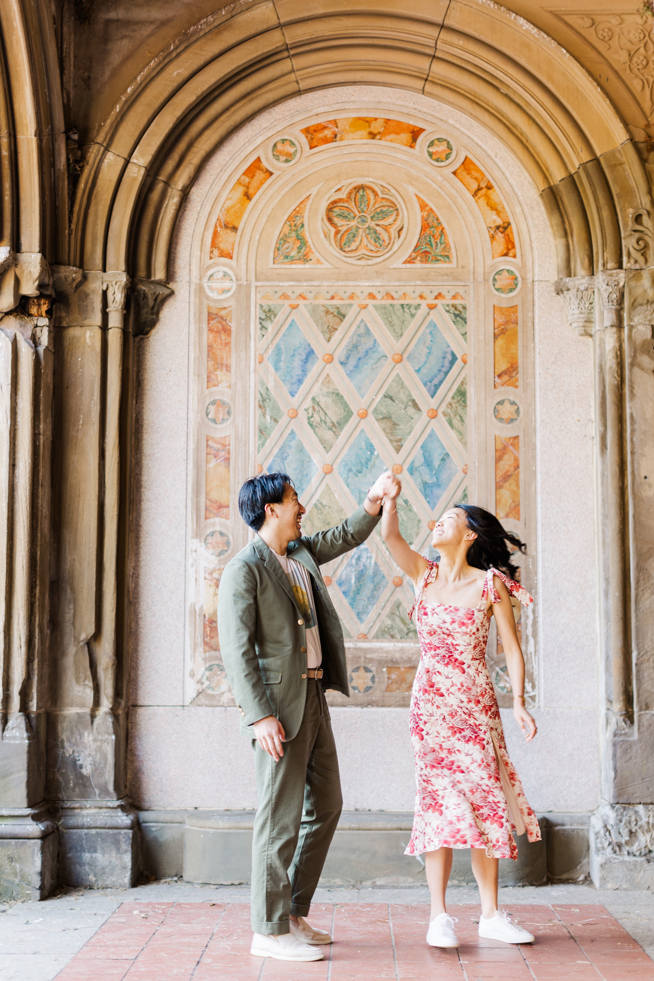 Cute Engagement Photos With Cherry Blossoms in NYC