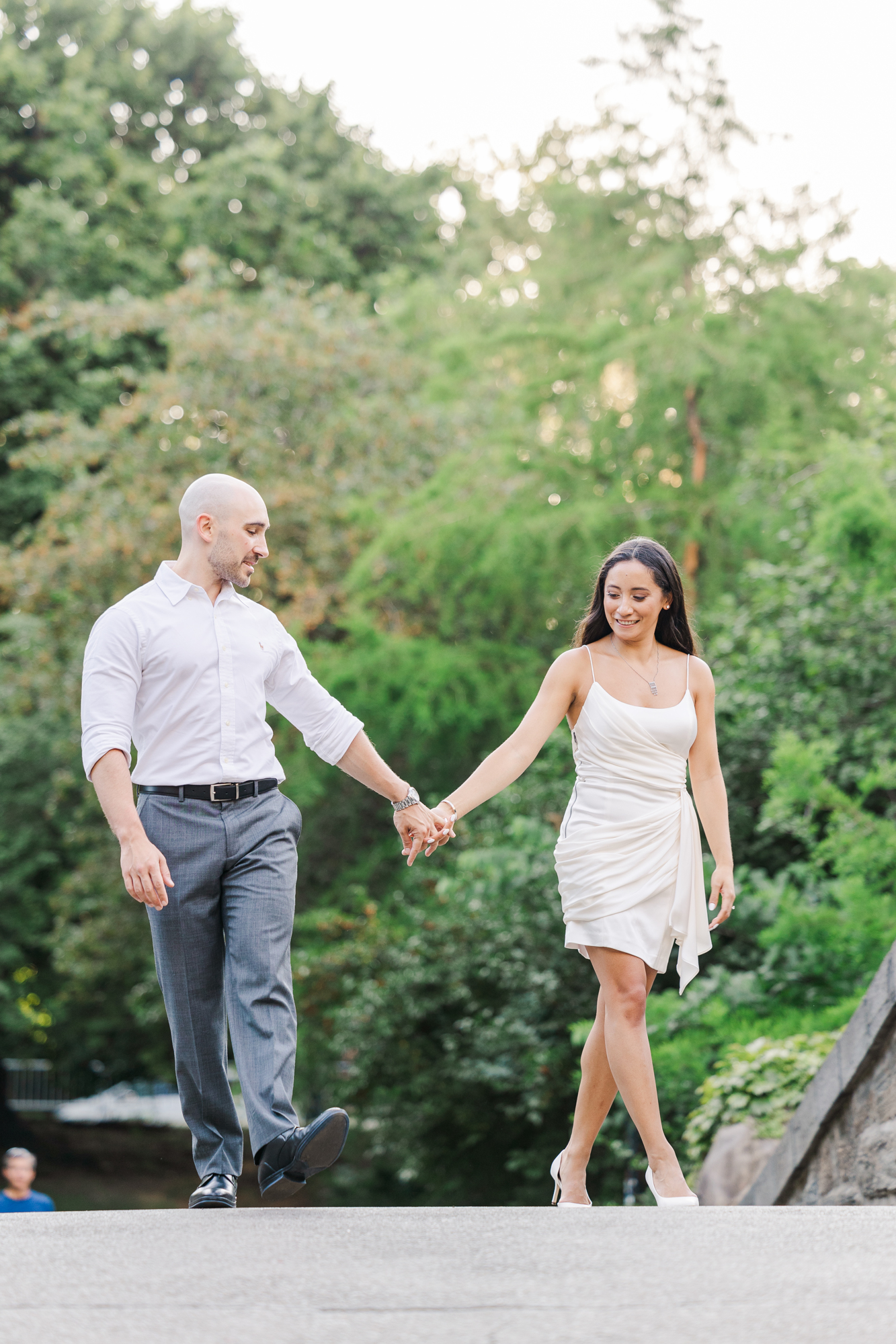Cheerful Engagement Photo Shoot at Bethesda Terrace