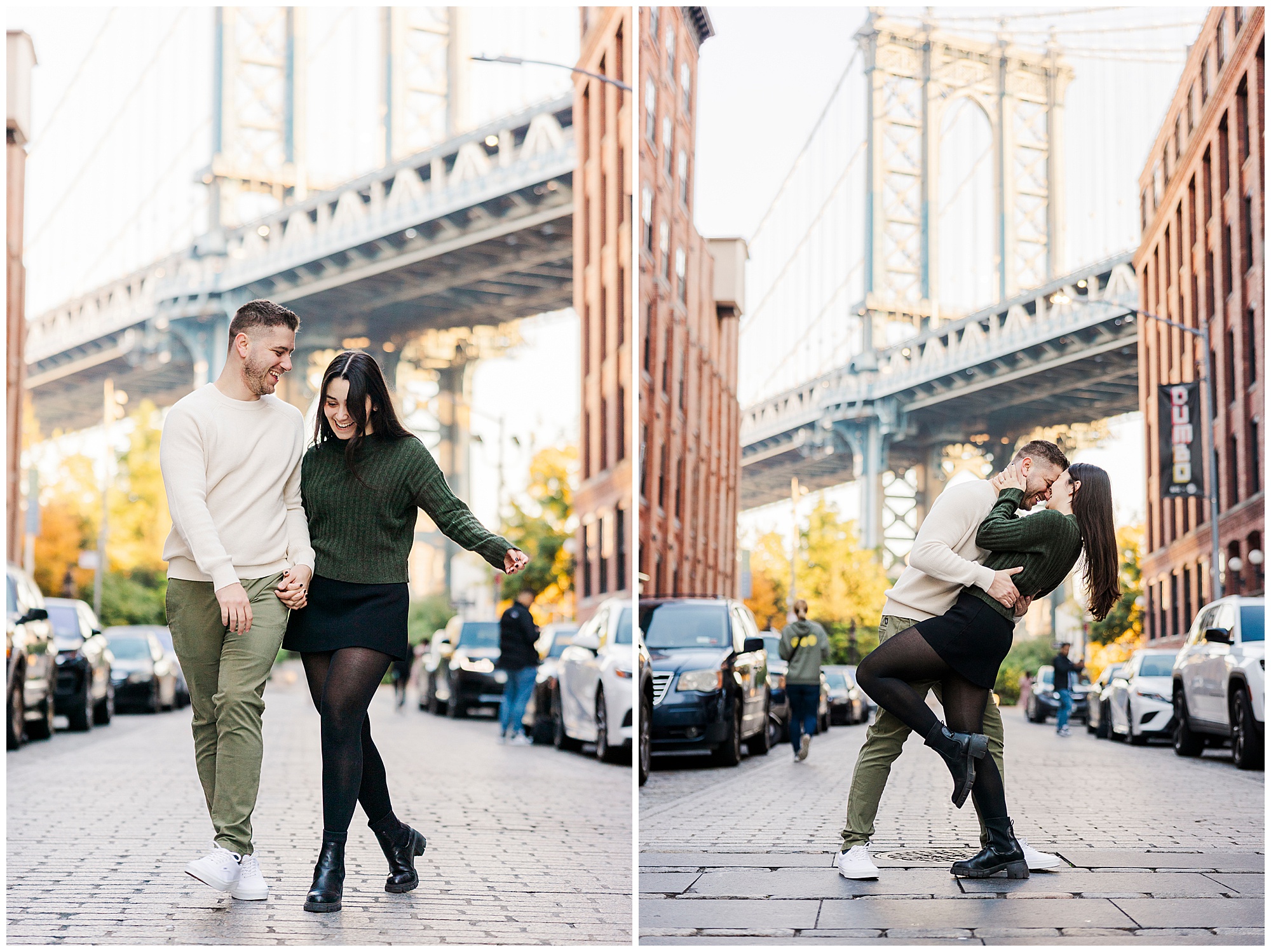 Vibrant brooklyn bridge park engagement shoot