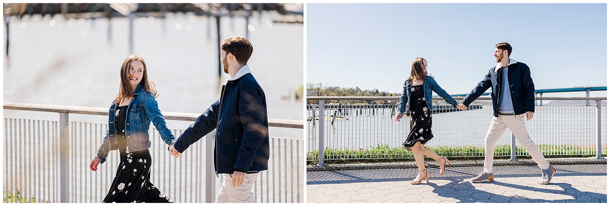 Beautiful hudson riverwalk park engagement photos