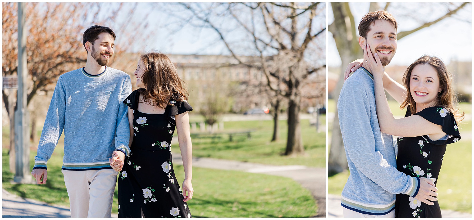 Romantic hudson riverwalk park engagement photos