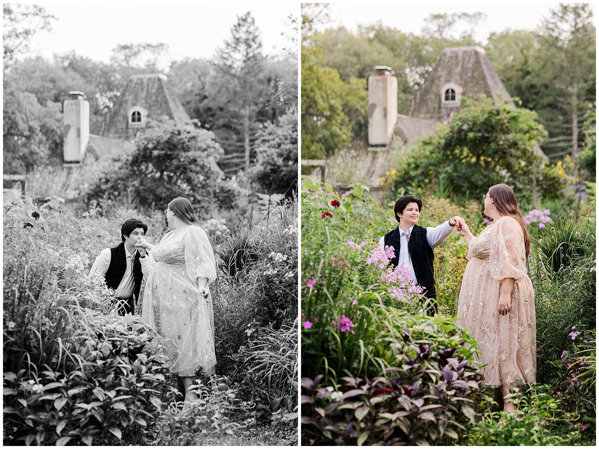 Romantic stonecrop gardens engagement photo shoot