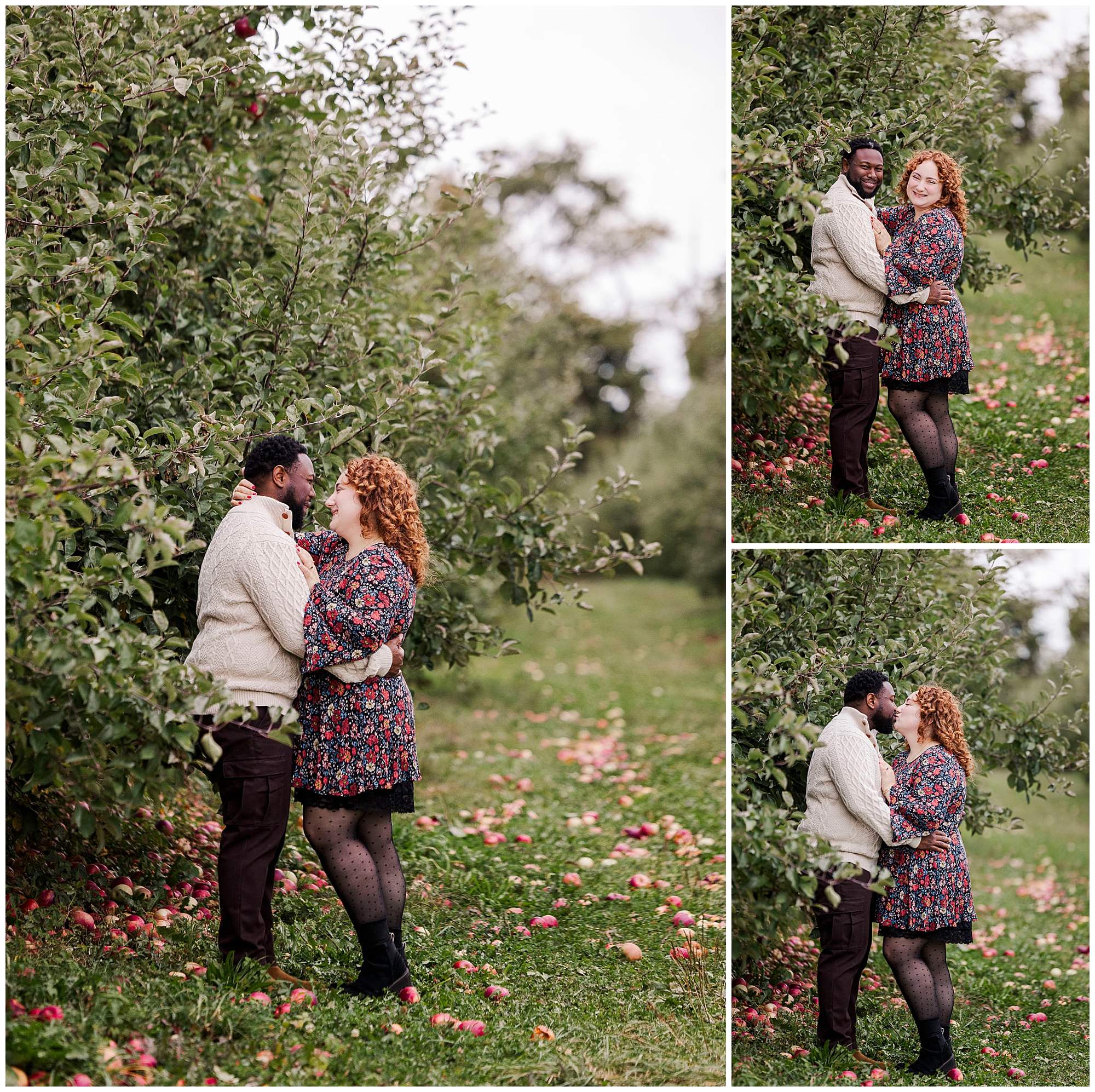 Whimsical apple picking engagement photos in hudson valley