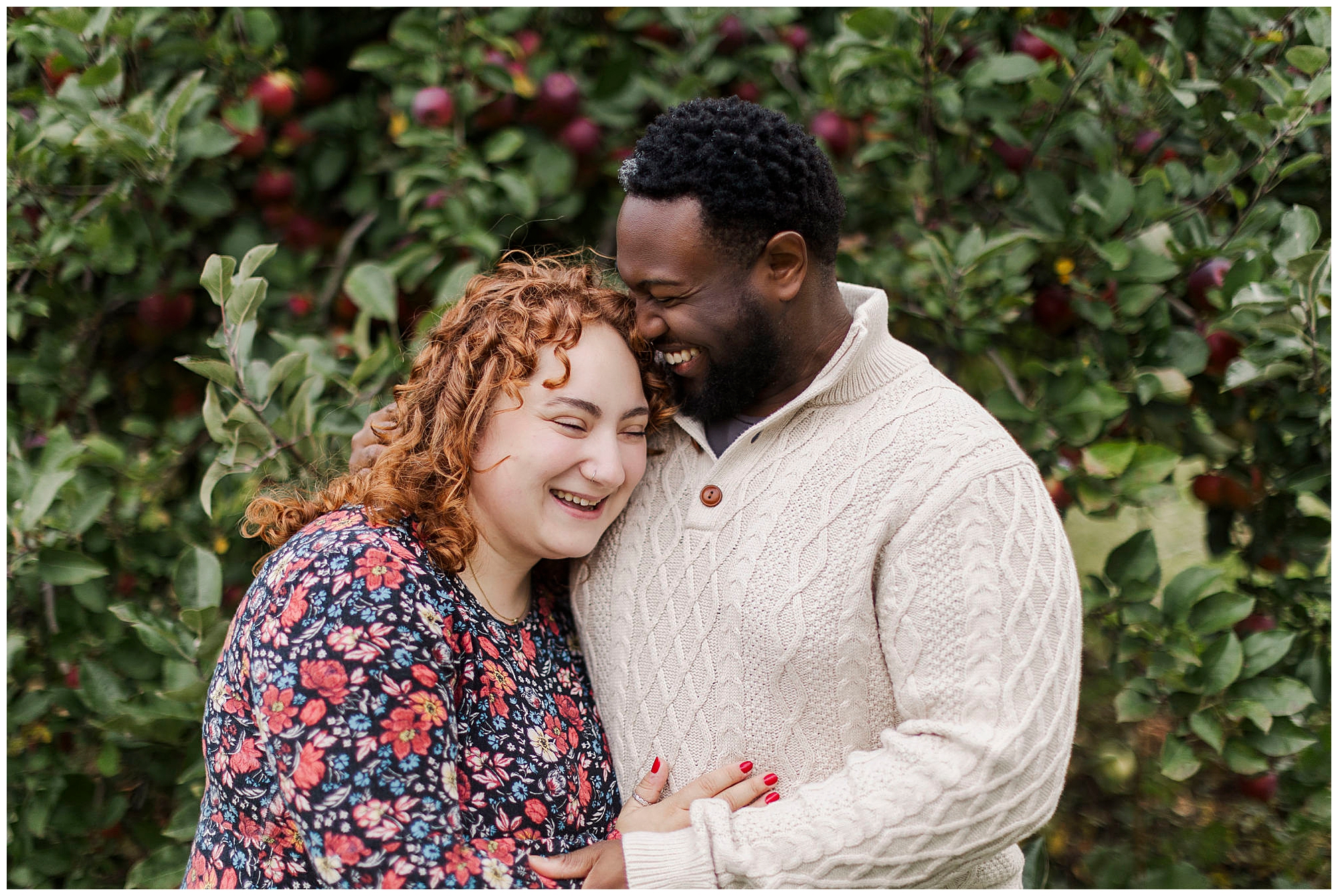 Fun apple picking engagement photos in hudson valley