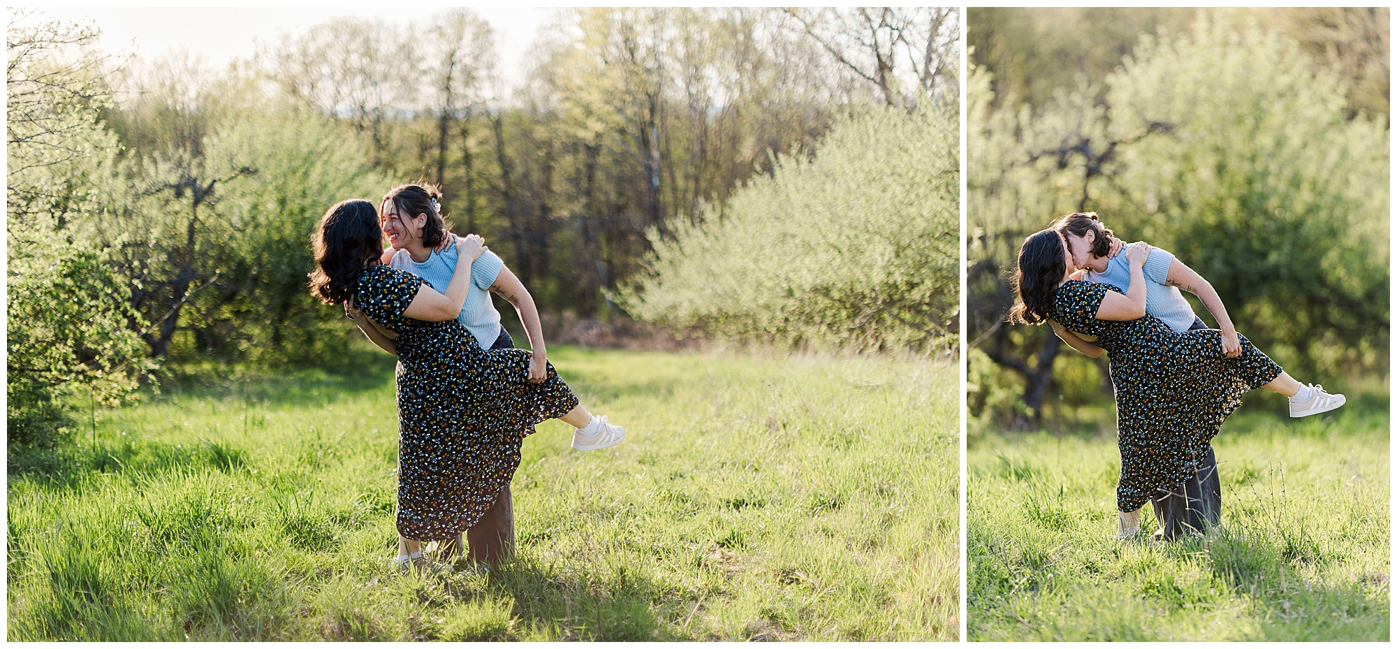 Natural apple orchard engagement photos in the hudson valley