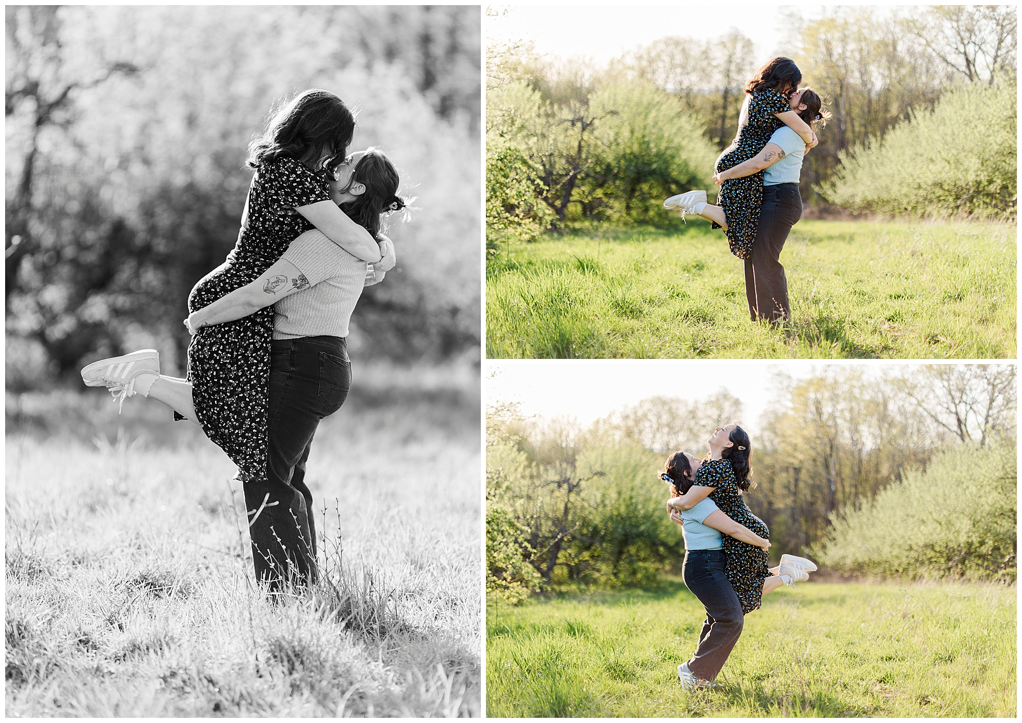 Scenic apple orchard engagement photos in the hudson valley