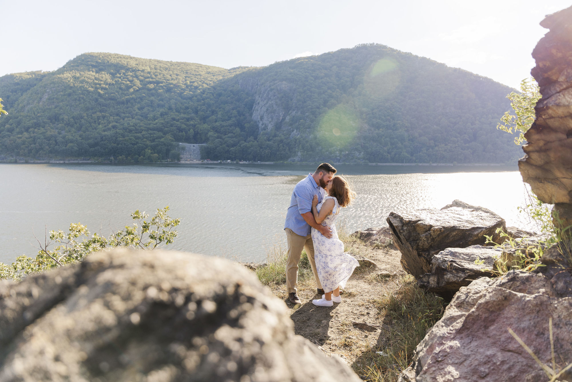 Picturesque Hudson Valley hiking trail engagement shoot