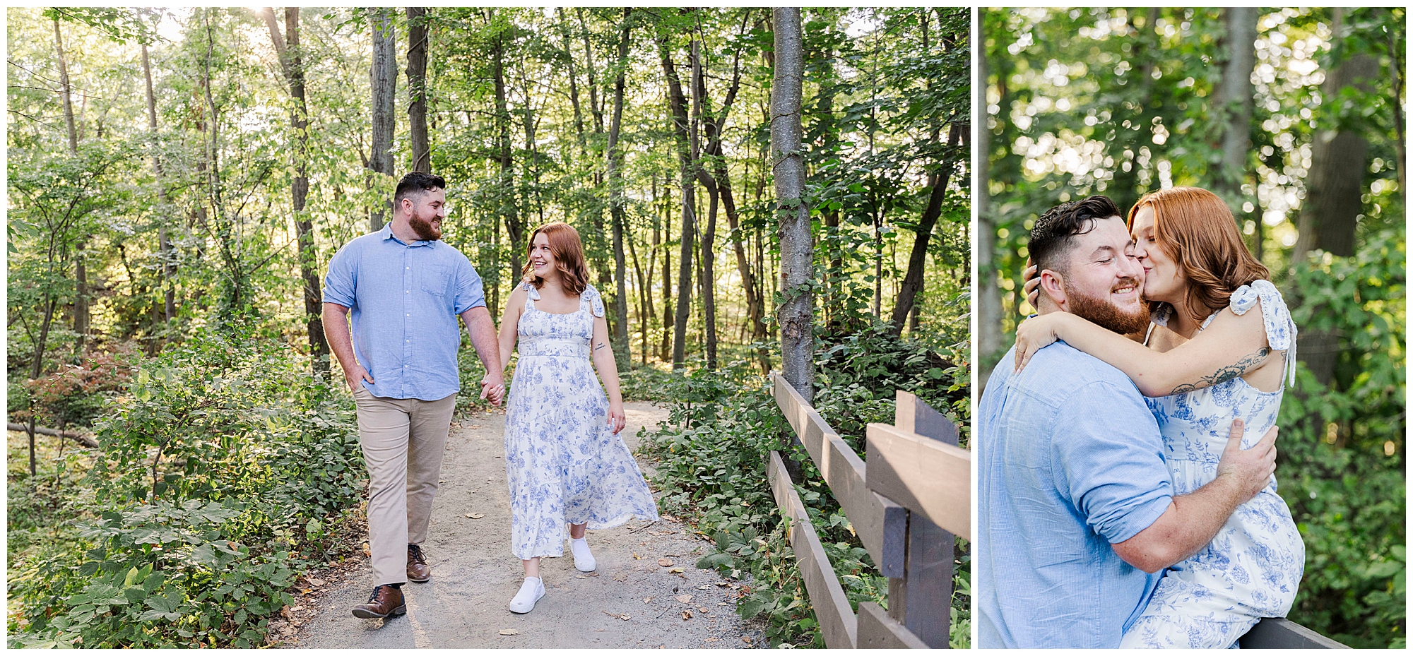 Sunny Hudson Valley hiking trail engagement shoot