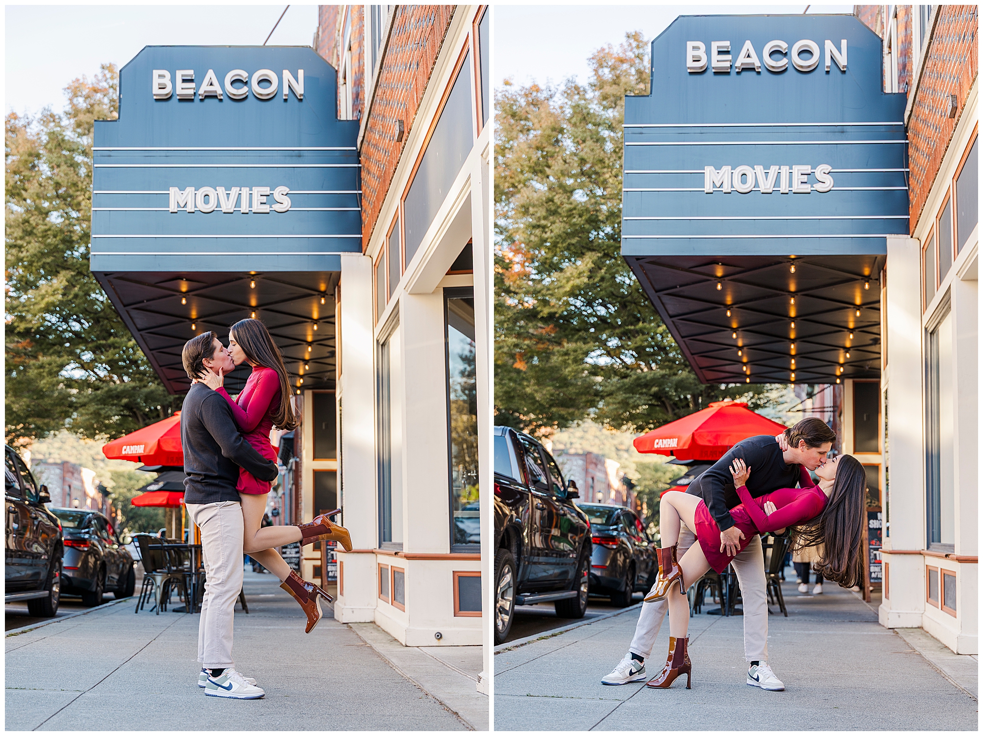 colorful main street beacon engagement session