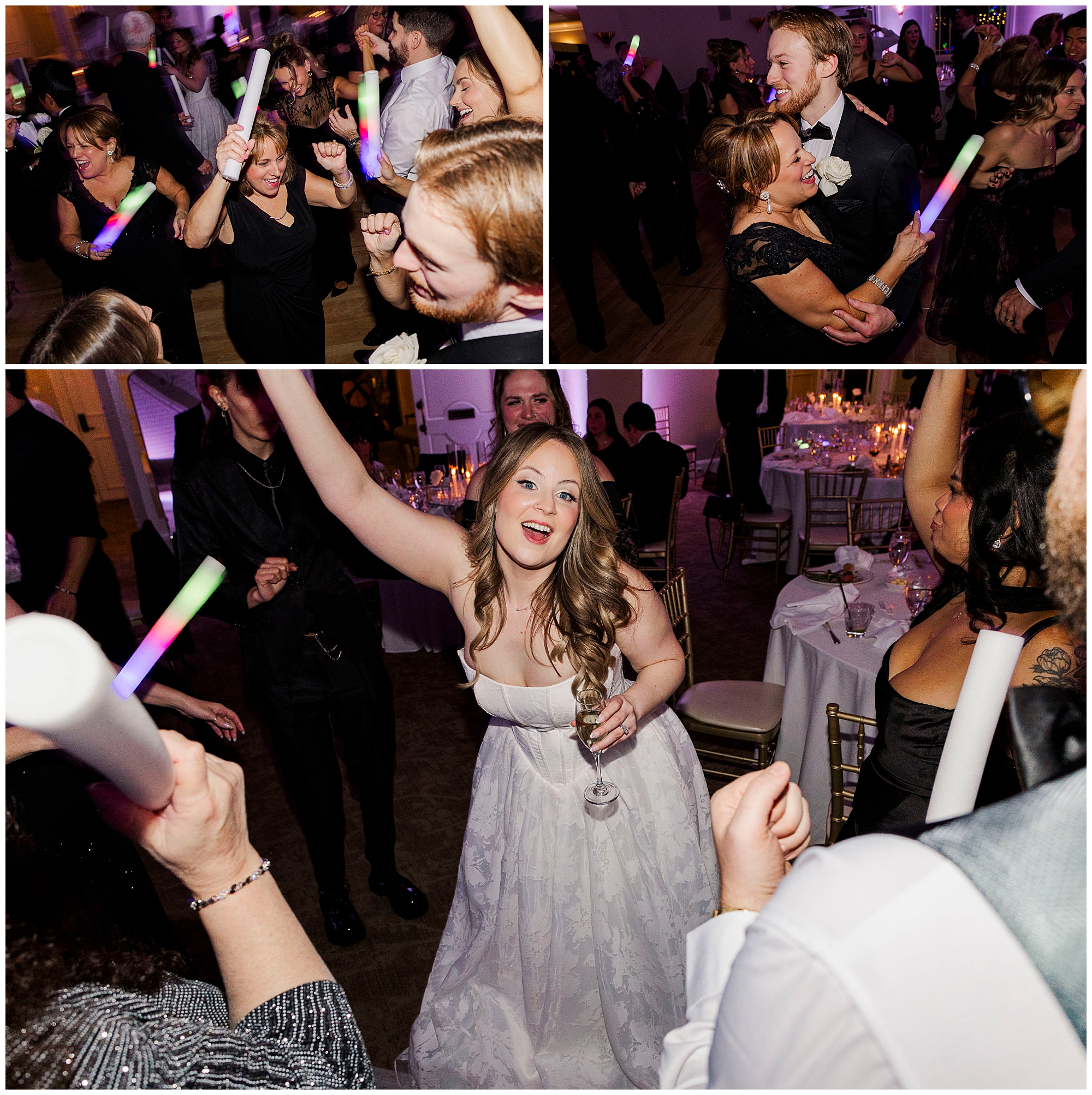 Winter wedding reception decor at Great River Golf Club in Milford, CT