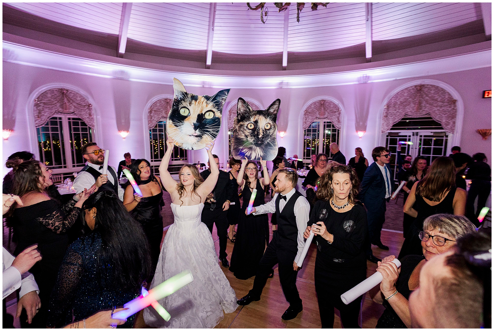 Elegant reception details inside the Great River Golf Club ballroom in Milford, CT