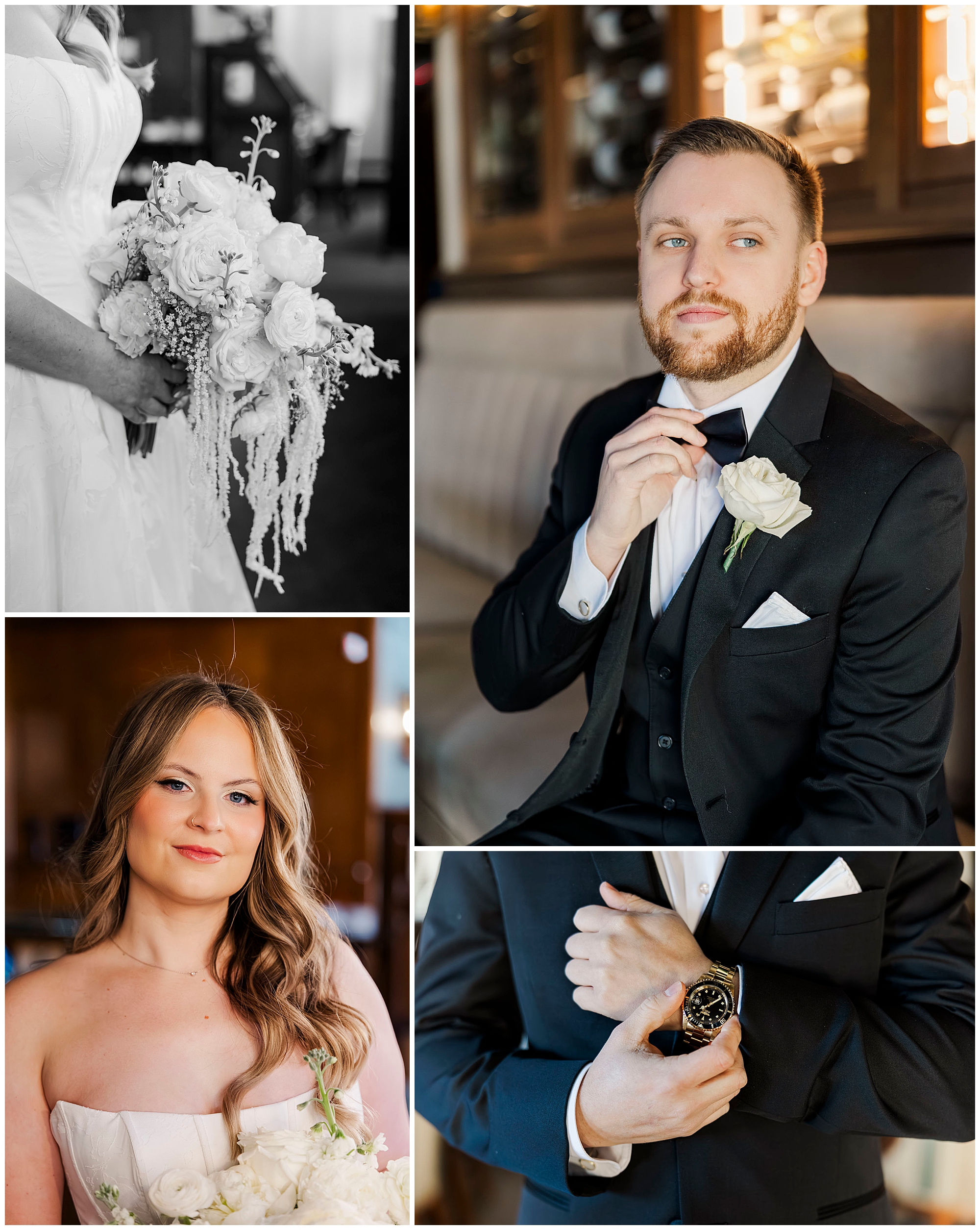 Romantic indoor wedding portraits at Great River Golf Club in Connecticut