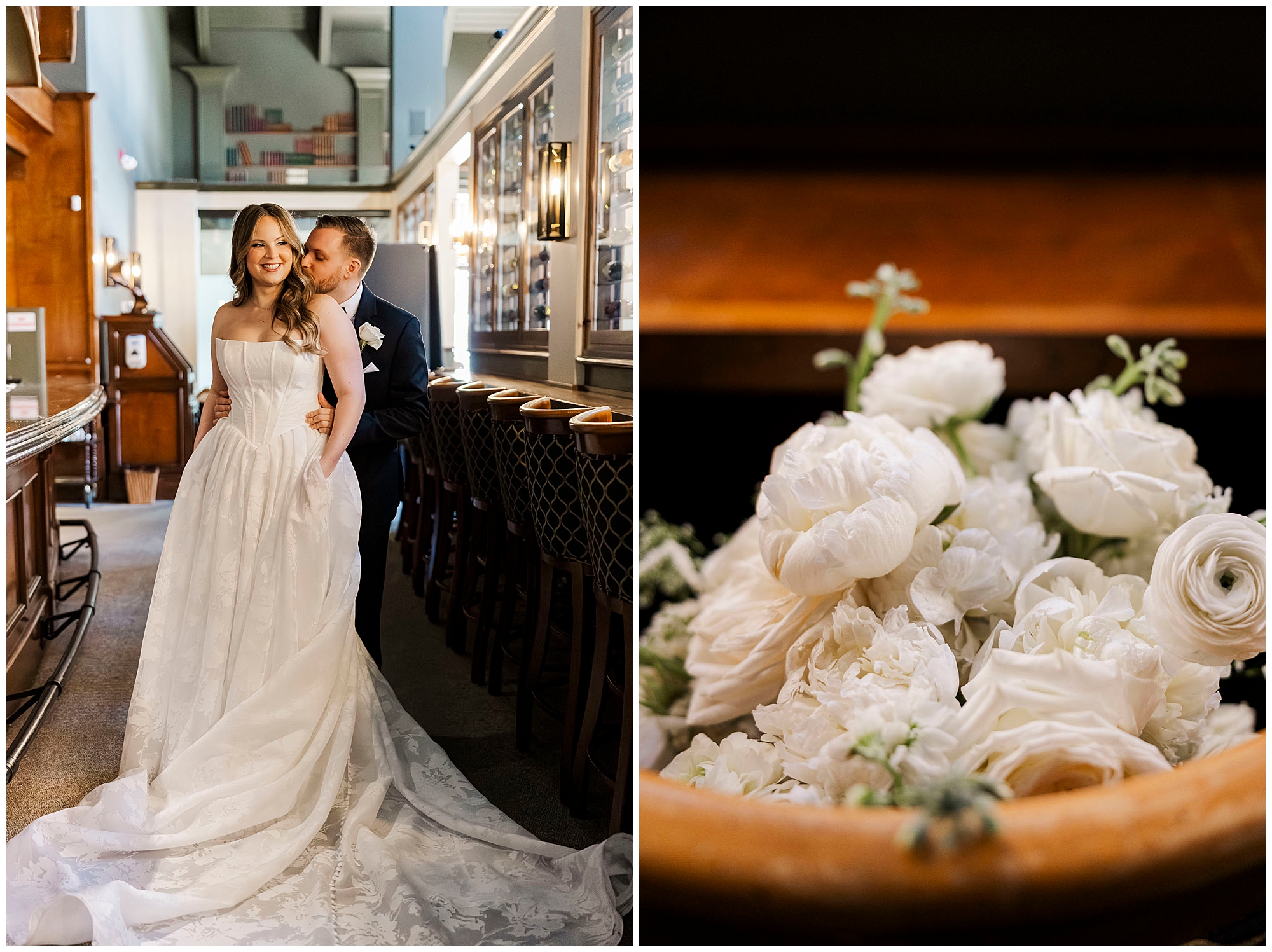 Wedding rings detail shot at Great River Golf Club winter celebration