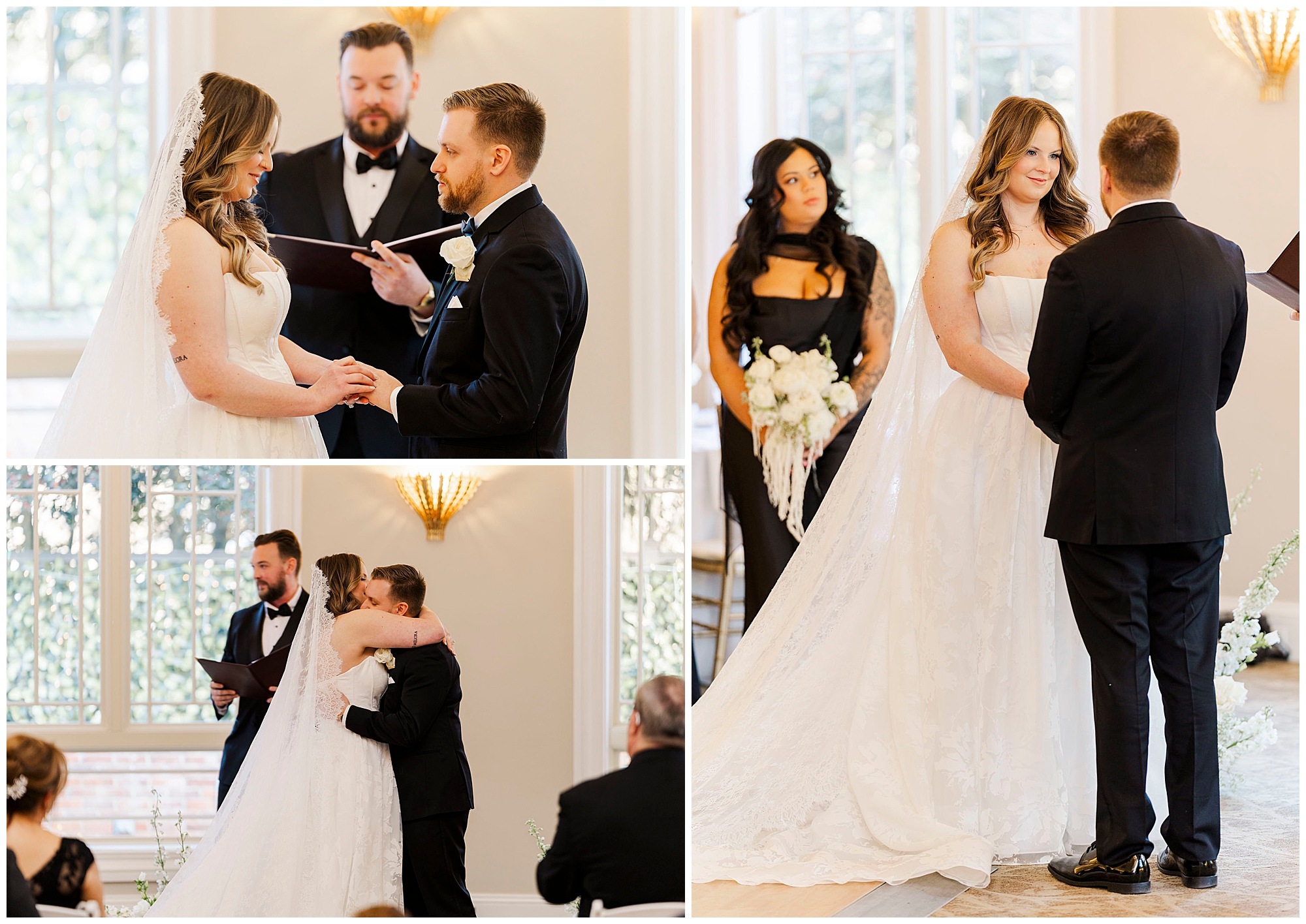 Elegant winter wedding table settings at Great River Golf Club
