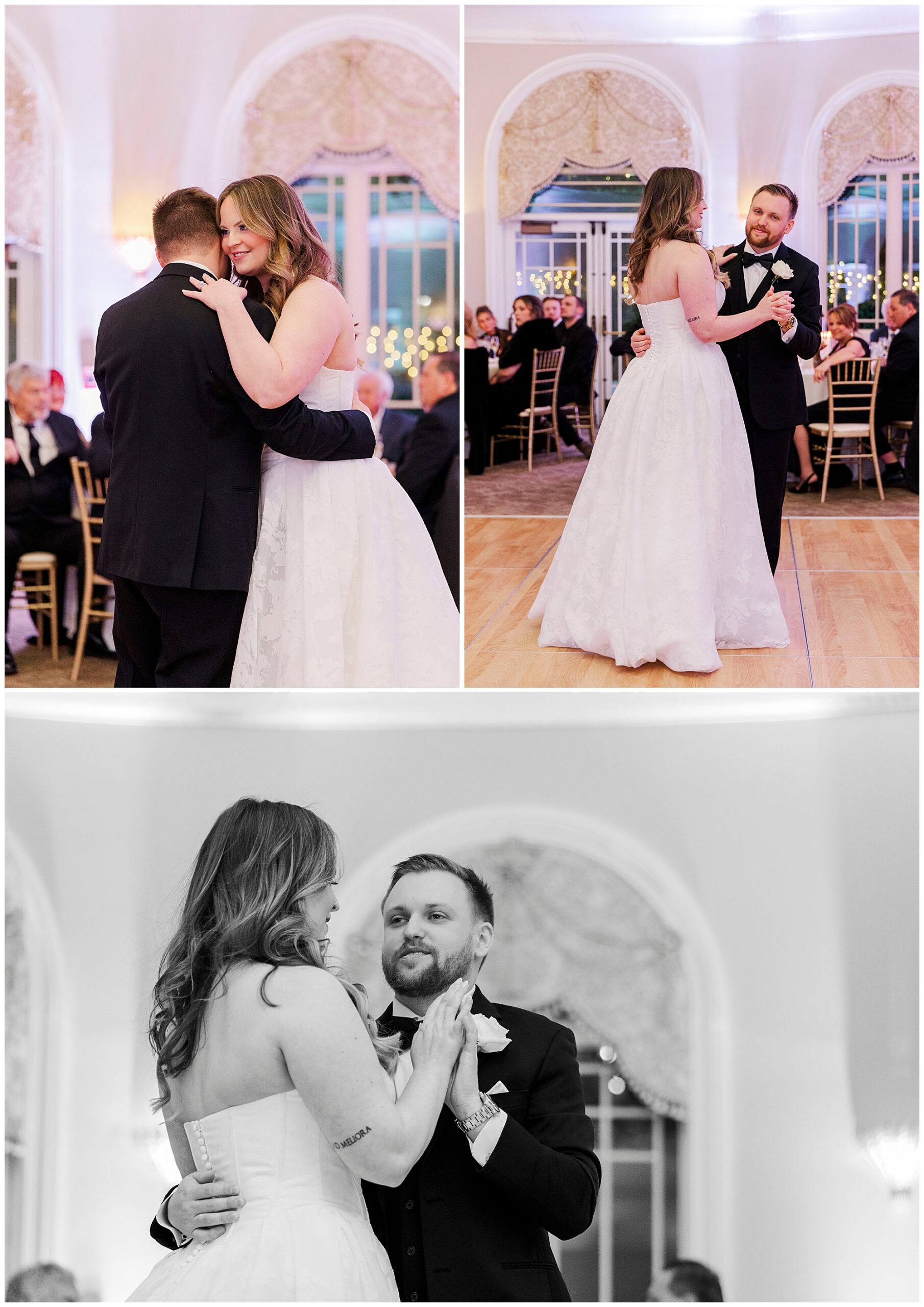Snowy wedding day photo at Great River Golf Club in Connecticut