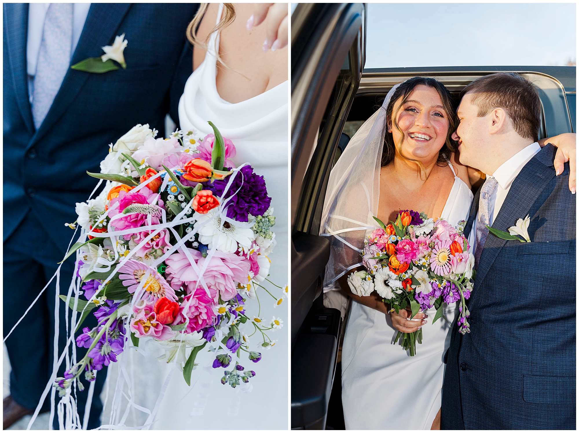 Candid reception moment with couple and guests around dining tables