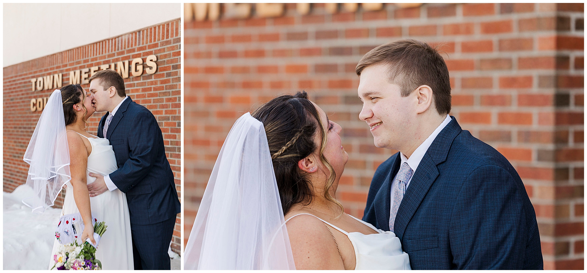 Judge and couple sharing a laugh during wedding ceremony at Justice Court