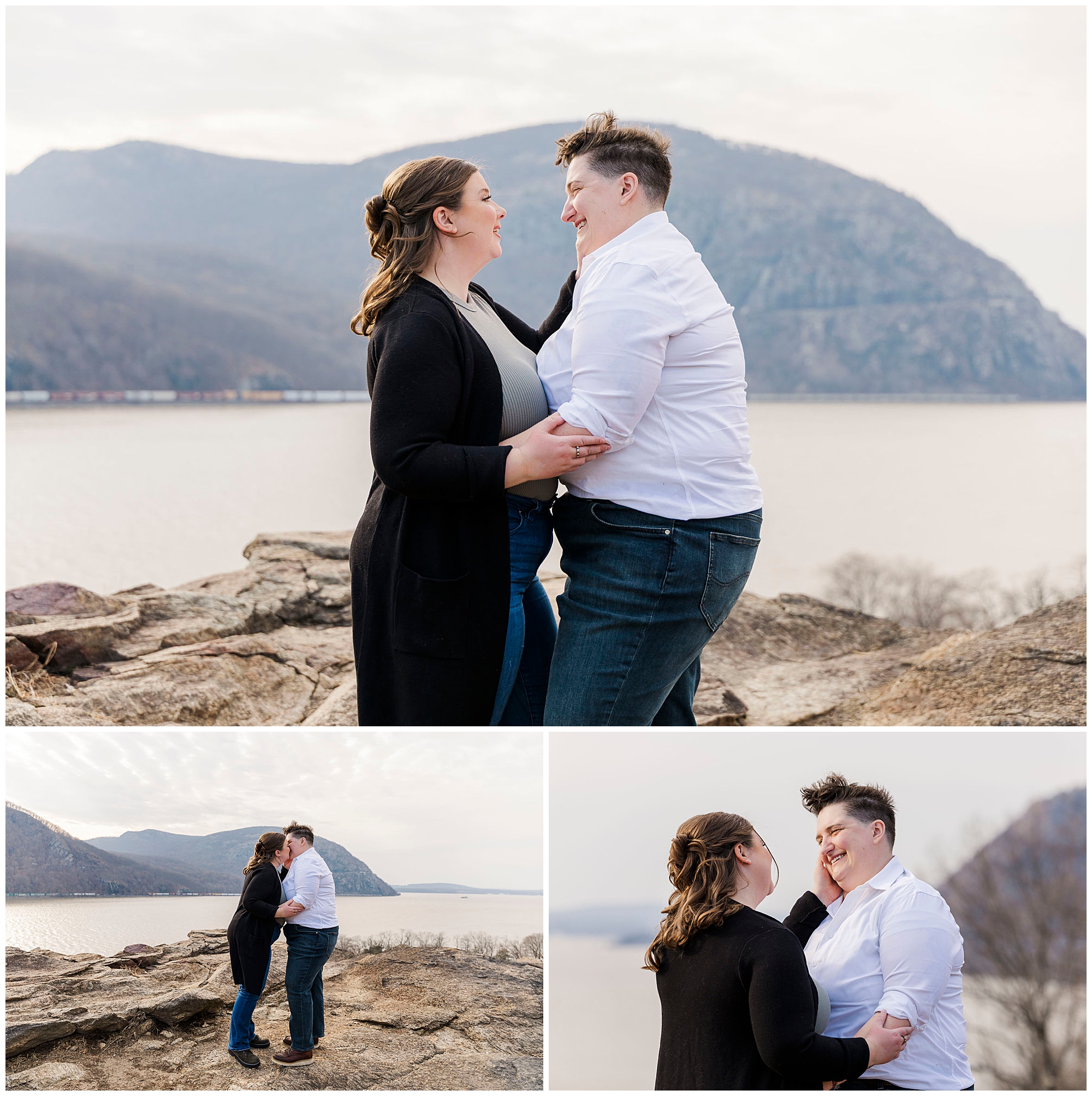 LGBTQ engagement photos at the Little Stony Point overlook in Cold Spring