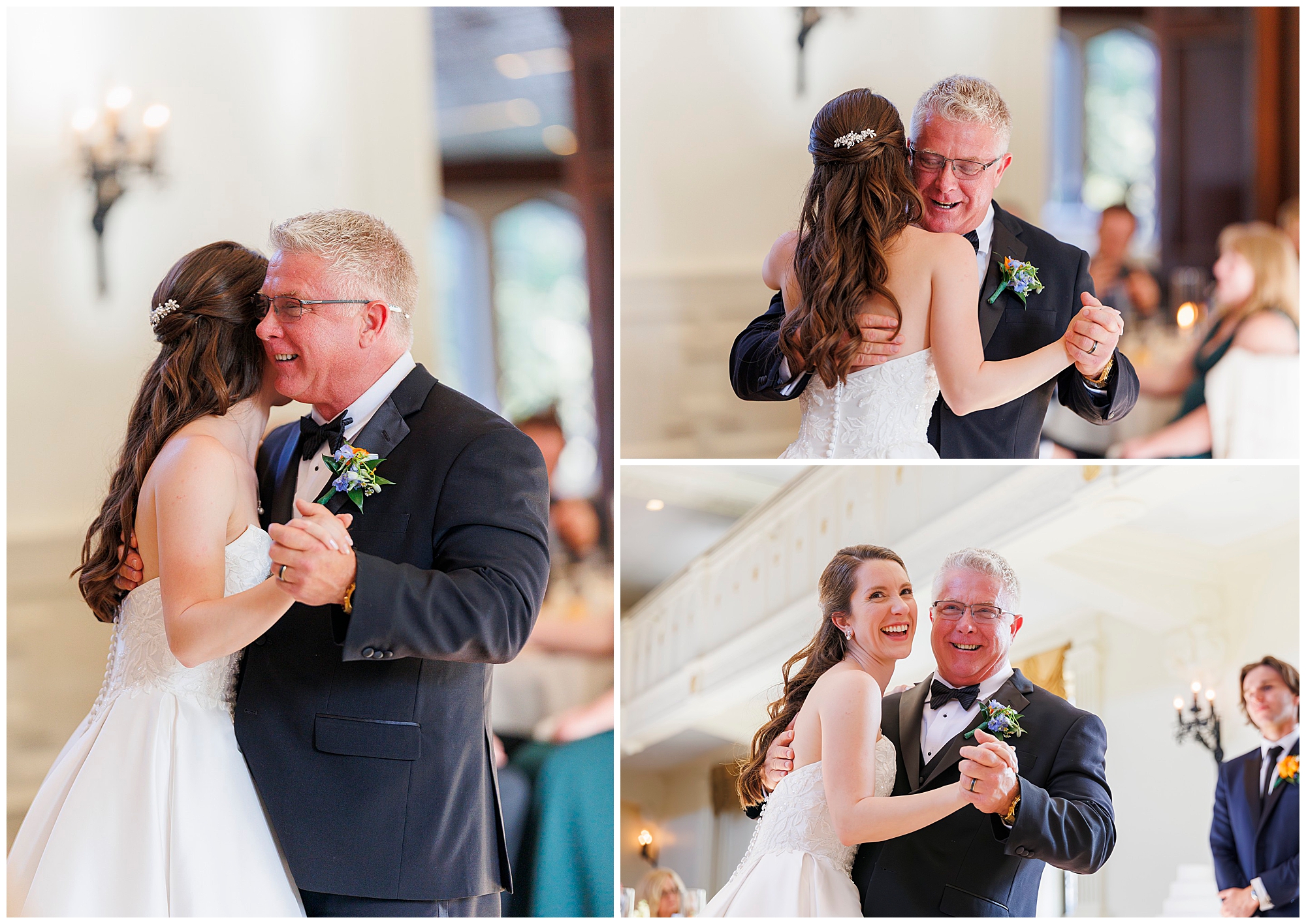 Father and bride sharing a first dance at wedding reception, captured by Hudson Valley wedding photographers specializing in emotional moments and candid wedding photography