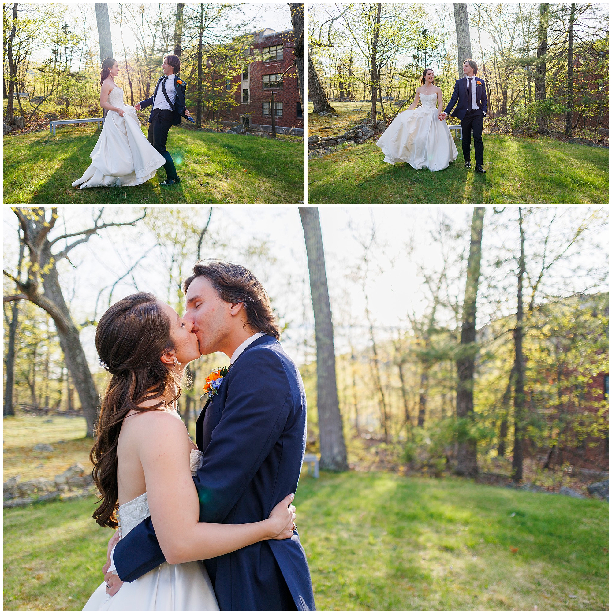 Hudson Valley wedding photography collage showing bride and groom portraits in forest setting, captured by professional Hudson Valley wedding photographers specializing in photo and video services