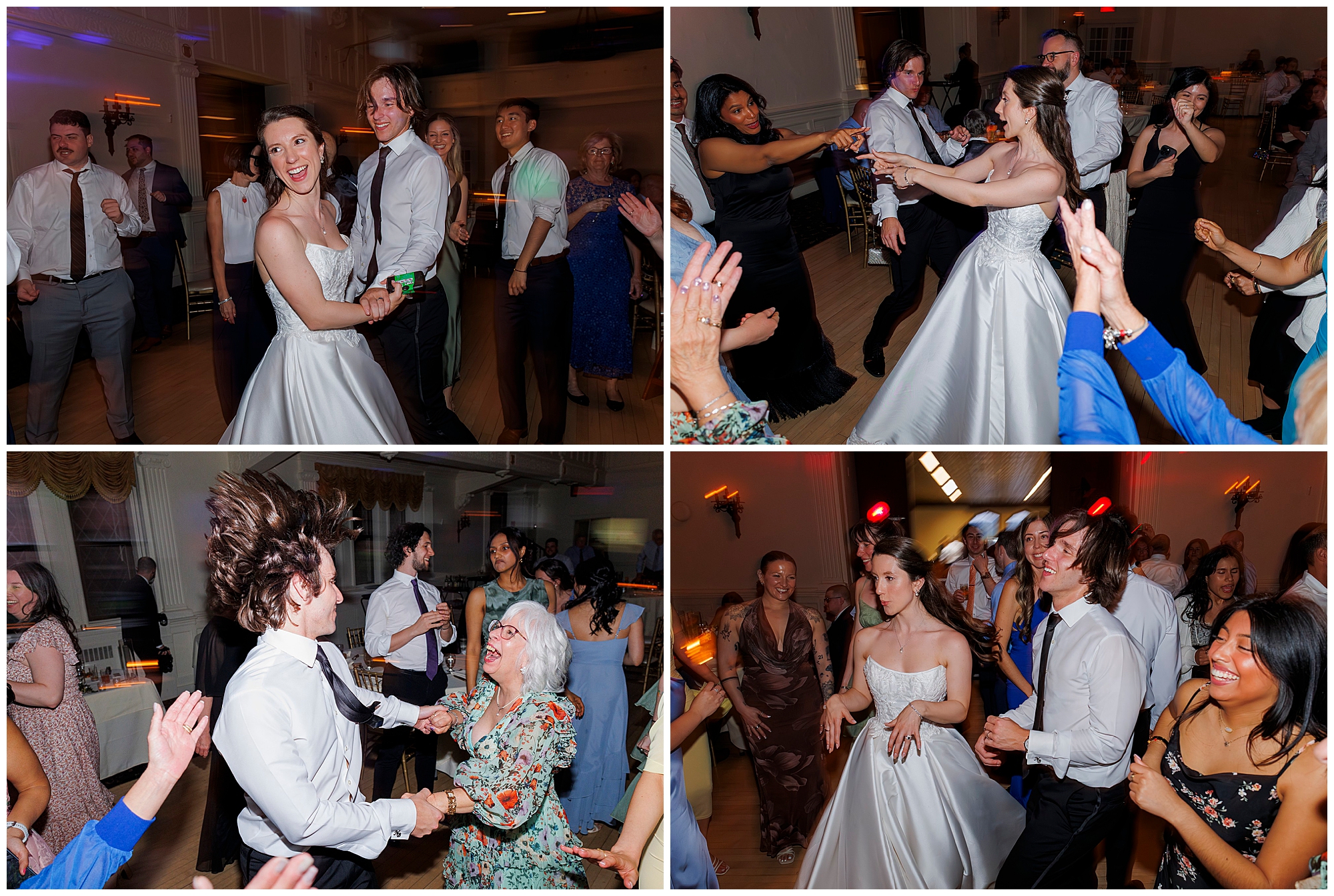 Wedding reception dance floor moments captured by Hudson Valley wedding photographers, showing bride and groom dancing with guests during celebration, documented by professional Hudson Valley wedding photography team