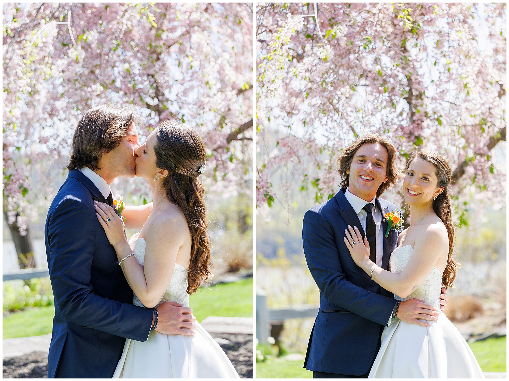 Collage of bride and groom portraits for their spring Hudson Valley wedding