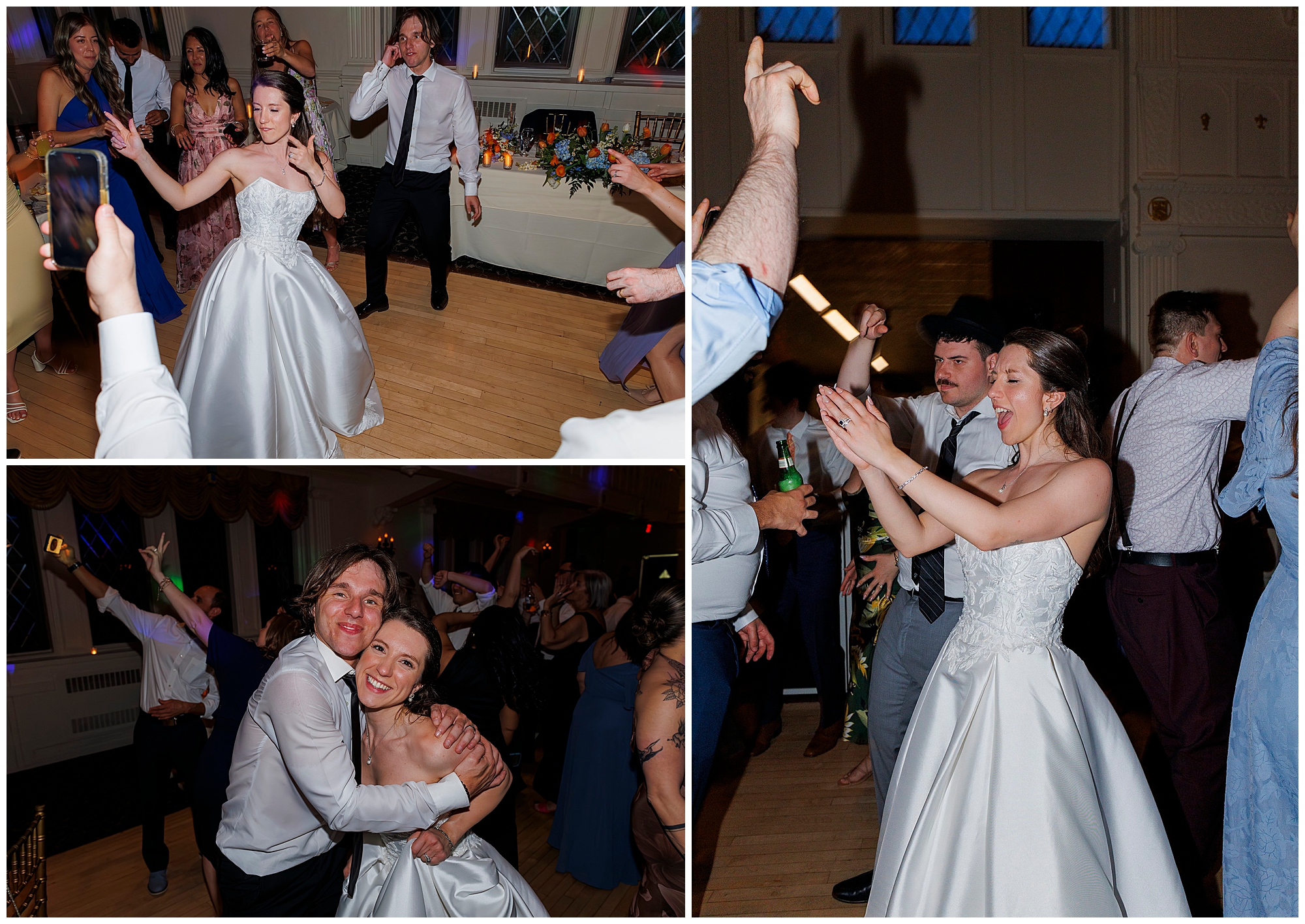 Candid wedding reception dancing by Hudson Valley wedding photography team.