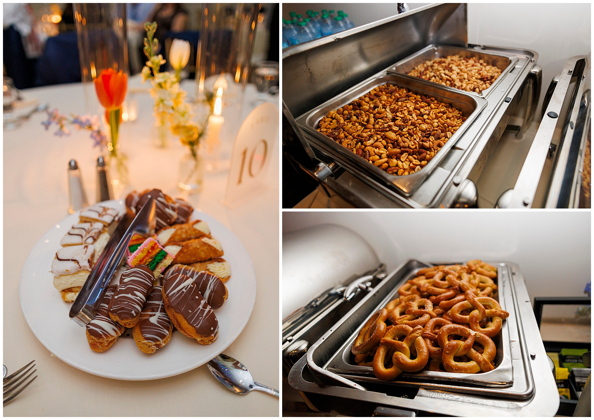 Event catering display showcasing desserts and appetizers captured by Hudson Valley wedding photography team