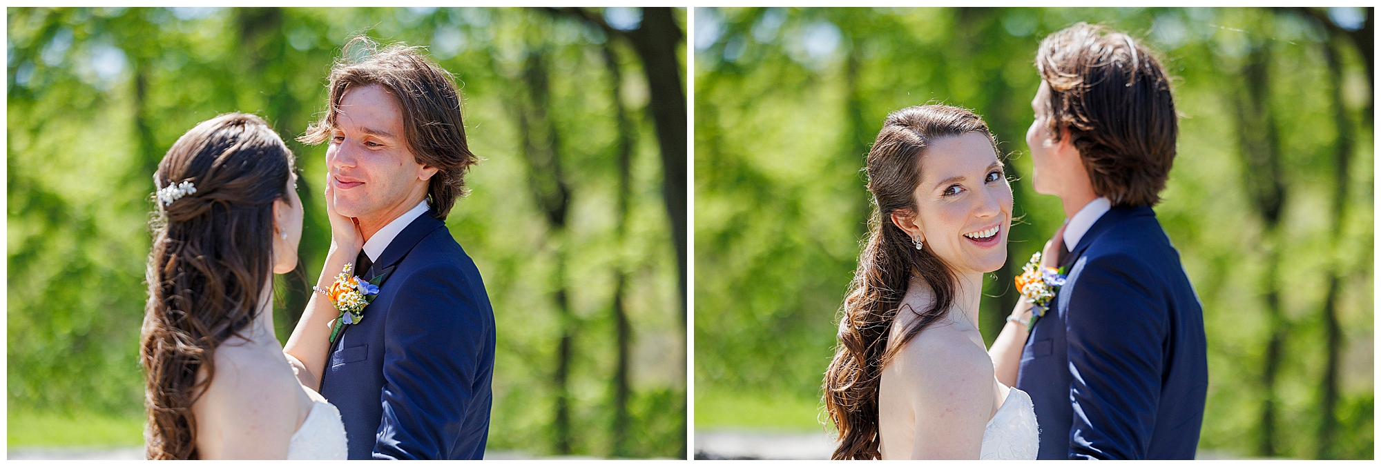 Collage of couple portraits at a Hudson River overlook with mountain views, Beacon-based wedding photographer