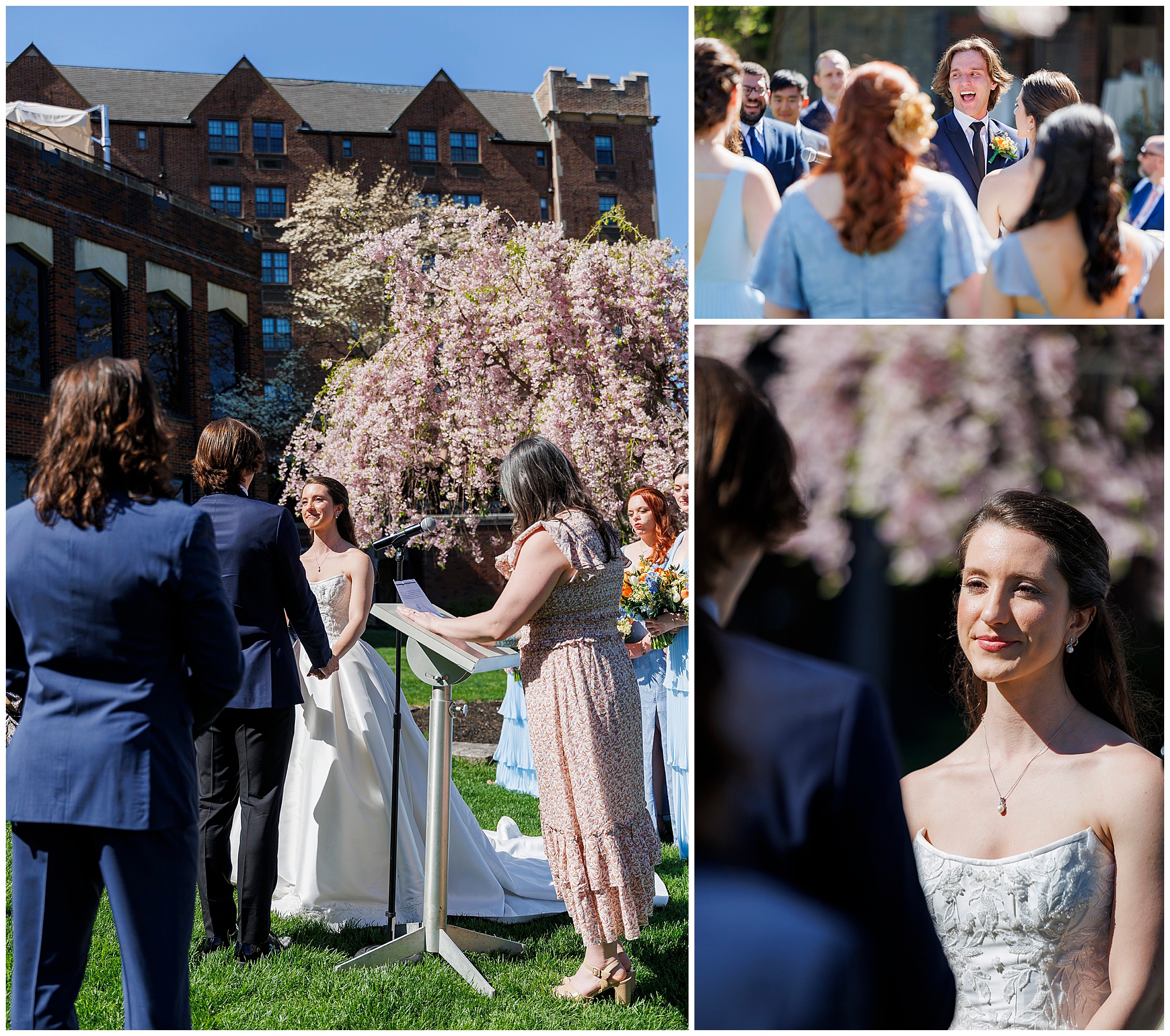 Collage of ceremony moments at a spring West Point wedding, photographed by a Beacon-based wedding photographer